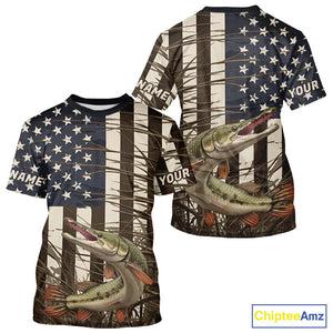 Custom Patriotic Vintage US Flag Alligator Gar Tournament Fishing T-Shirts IPHW9297