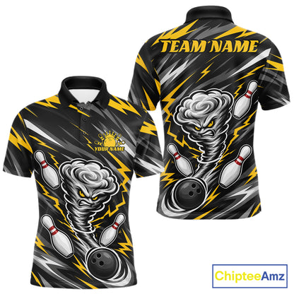 Custom Black And Yellow Storm Thunnder Lightning Bolts Bowling Team Men Polo Shirt IPHW11805