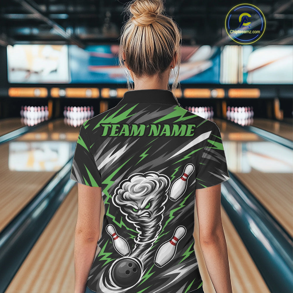 Custom Black And Green Storm Thunnder Lightning Bolts Bowling Women Quarter-Zip Shirt IPHW11809