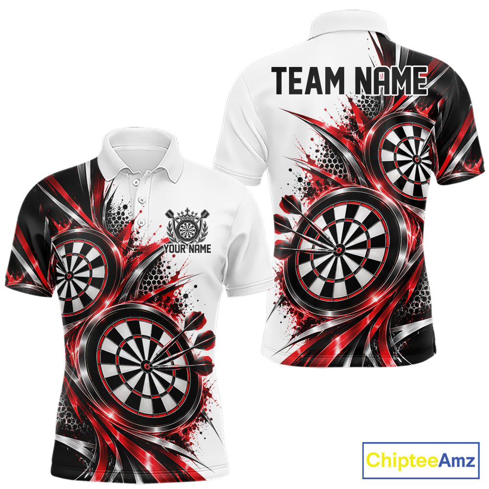 Custom Black And Red Dartboard Dart Team Polo Shirt For Men, Dart League Outfit IPHW12469