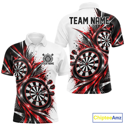 Custom Black And Red Dartboard Dart Team Polo Shirt For Men, Dart League Outfit IPHW12469