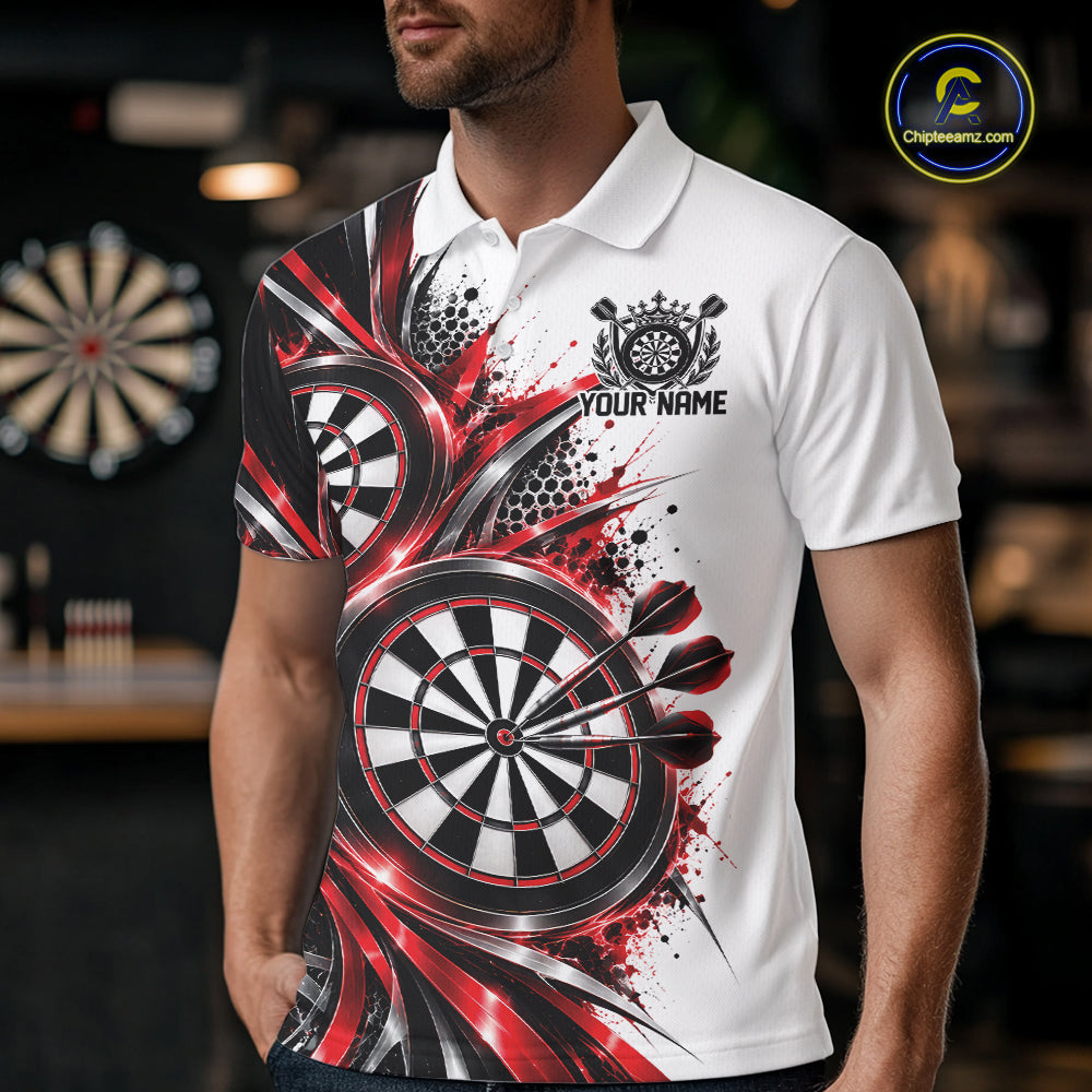 Custom Black And Red Dartboard Dart Team Polo Shirt For Men, Dart League Outfit IPHW12469