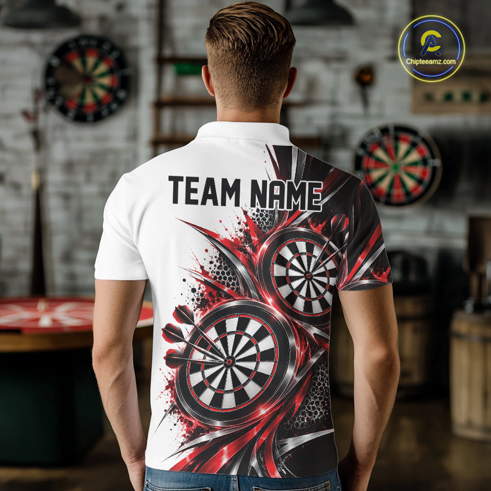 Custom Black And Red Dartboard Dart Team Polo Shirt For Men, Dart League Outfit IPHW12469