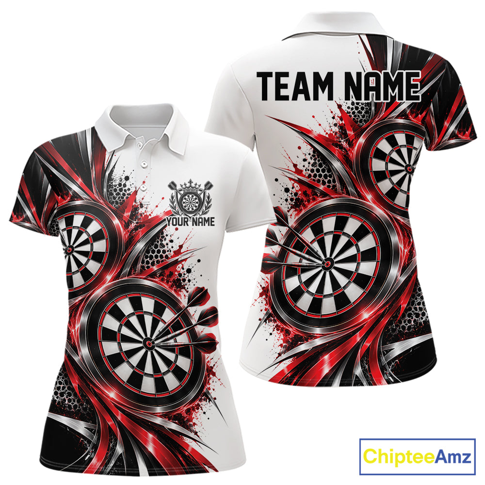Custom Black And Red Dartboard Dart Team Polo Shirt For Women, Dart League Outfit IPHW12469