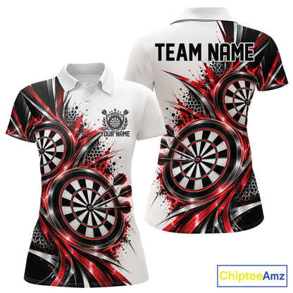 Custom Black And Red Dartboard Dart Team Polo Shirt For Women, Dart League Outfit IPHW12469