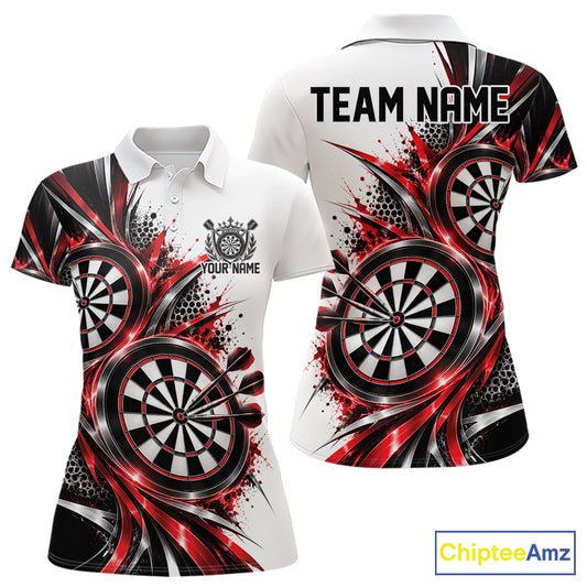 Custom Black And Red Dartboard Dart Team Polo Shirt For Women, Dart League Outfit IPHW12469