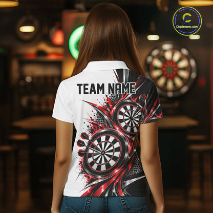 Custom Black And Red Dartboard Dart Team Polo Shirt For Women, Dart League Outfit IPHW12469