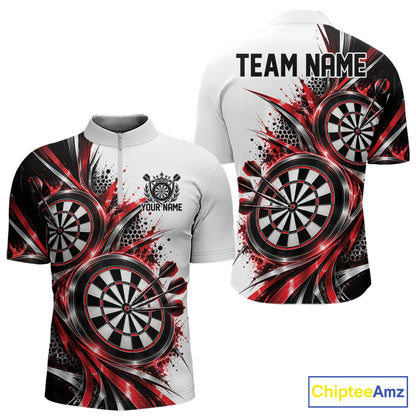 Custom Black And Red Dartboard Dart Team Quarter Zip Shirt For Men, Dart League Outfit IPHW12469
