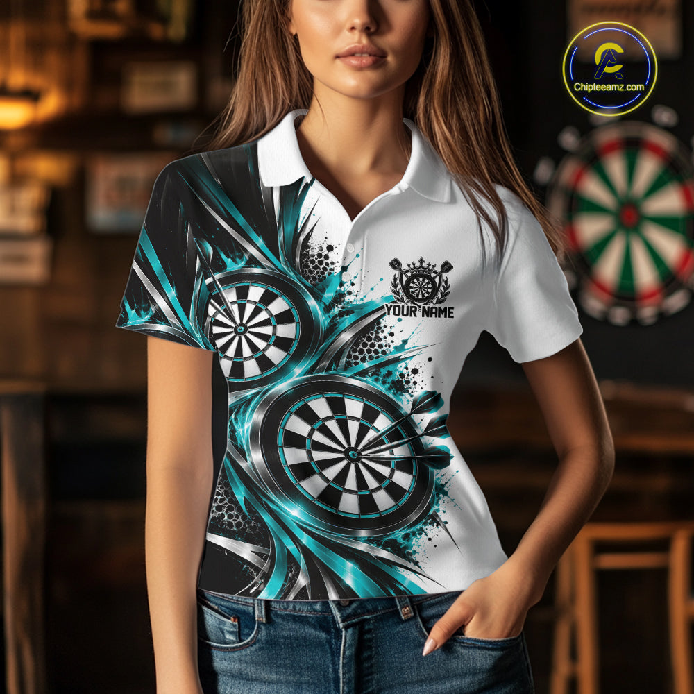 Custom Black And Red Dartboard Dart Team Polo Shirt For Women, Dart League Outfit IPHW12470