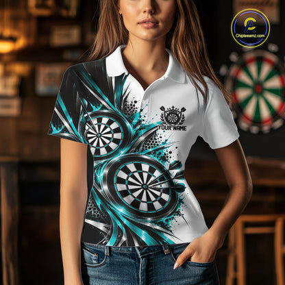 Custom Black And Red Dartboard Dart Team Polo Shirt For Women, Dart League Outfit IPHW12470