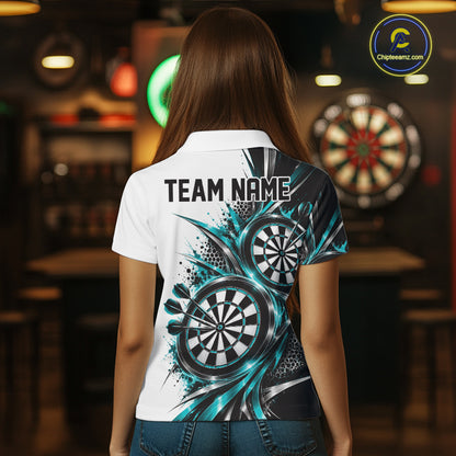 Custom Black And Red Dartboard Dart Team Polo Shirt For Women, Dart League Outfit IPHW12470