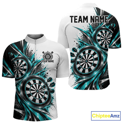 Custom Black And Red Dartboard Dart Team Quarter Zip Shirt For Men, Dart League Outfit IPHW12470