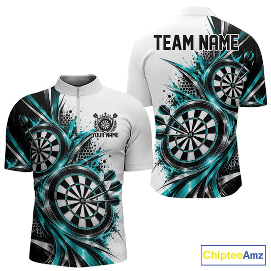 Custom Black And Red Dartboard Dart Team Quarter Zip Shirt For Men, Dart League Outfit IPHW12470