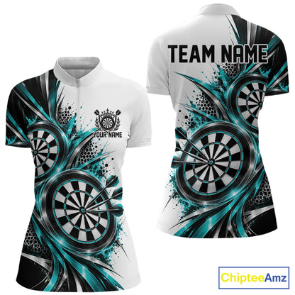 Custom Black And Red Dartboard Dart Team Quarter-Zip Shirt For Women, Dart League Outfit IPHW12470