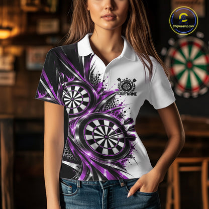 Custom Black And Red Dartboard Dart Team Polo Shirt For Women, Dart League Outfit IPHW12471