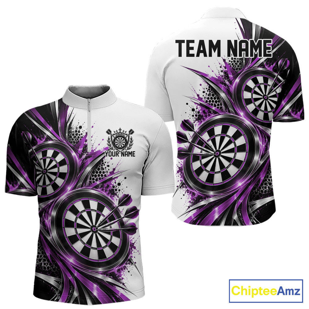 Custom Black And Red Dartboard Dart Team Quarter Zip Shirt For Men, Dart League Outfit IPHW12471