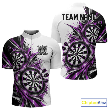 Custom Black And Red Dartboard Dart Team Quarter Zip Shirt For Men, Dart League Outfit IPHW12471