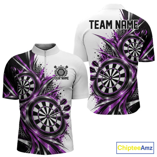 Custom Black And Red Dartboard Dart Team Quarter Zip Shirt For Men, Dart League Outfit IPHW12471