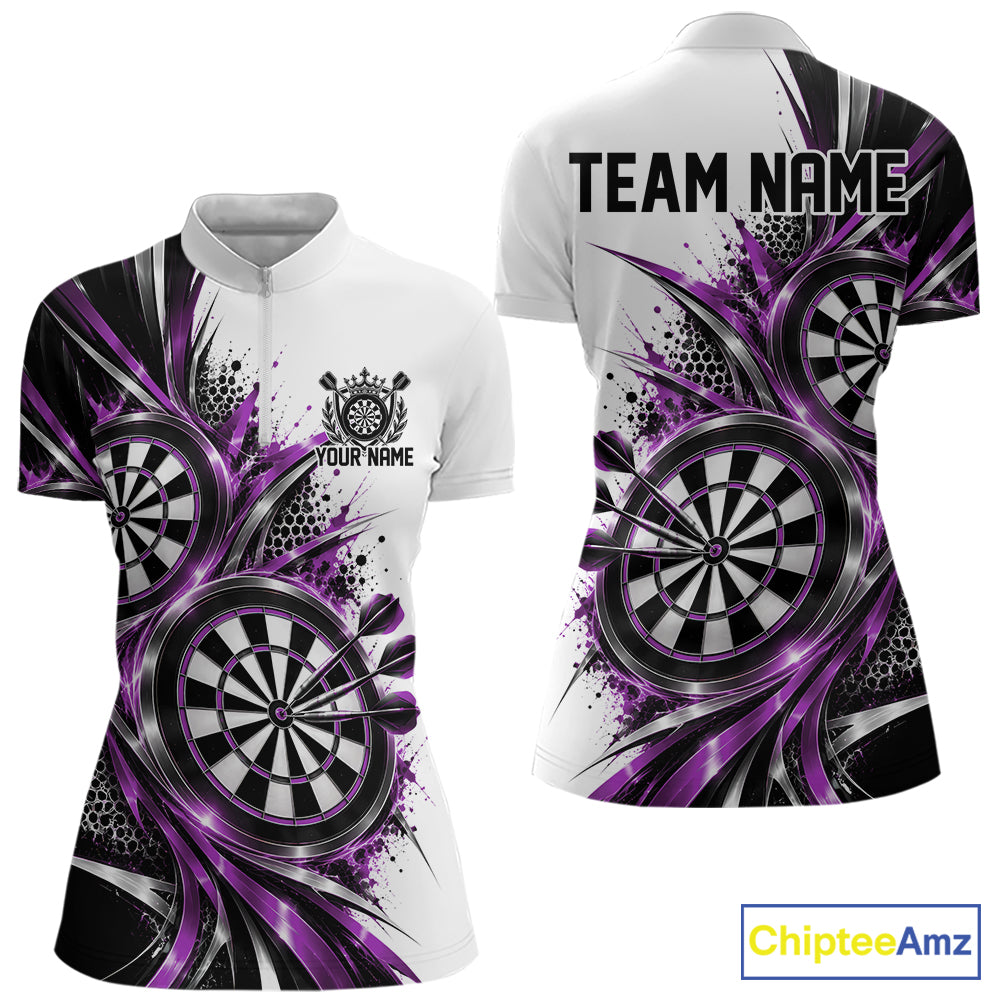 Custom Black And Red Dartboard Dart Team Quarter-Zip Shirt For Women, Dart League Outfit IPHW12471