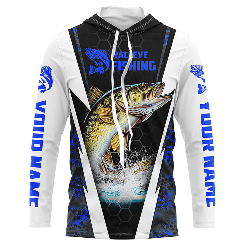 Custom Walleye Fishing Jerseys, Walleye Long Sleeve Tournament Fishing Shirts | Blue Camo IPHW5713