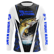 Load image into Gallery viewer, Custom Walleye Fishing Jerseys, Walleye Long Sleeve Tournament Fishing Shirts | Blue Camo IPHW5713