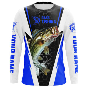 Personalized Bass Fishing Jerseys, Bass Fishing Long Sleeve Fishing Tournament Shirts | Blue IPHW5726