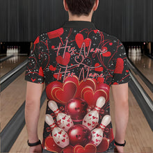 Load image into Gallery viewer, Black And Red Custom Valentines Day Bowling Polo Shirts For Men, Bowling Couple Shirt IPHW8327