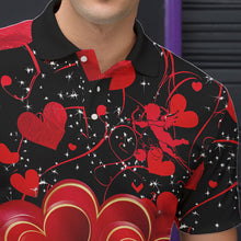 Load image into Gallery viewer, Black And Red Custom Valentines Day Bowling Polo Shirts For Men, Bowling Couple Shirt IPHW8327