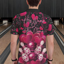 Load image into Gallery viewer, Black And Pink Custom Valentines Day Bowling Polo Shirts For Men, Bowling Couple Shirt IPHW8328