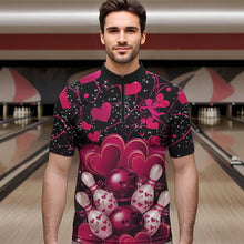 Load image into Gallery viewer, Black And Pink Custom Valentines Day Bowling Quarter-Zip Shirts For Men, Bowling Couple Shirt IPHW8328