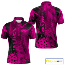 Load image into Gallery viewer, Black And Pink Flame Custom Pickleball Polo Shirts For Men, Team Pickleball Jerseys IPHW9301