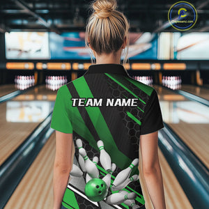 Custom Green Bowling Team Jerseys, Striking Bowling League Quarter-Zip Shirt For Women IPHW9808