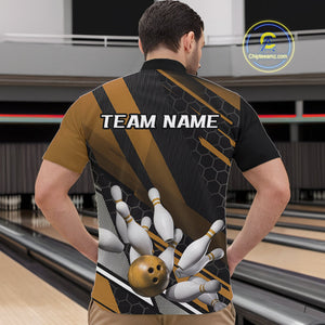 Custom Black And Yellow Bowling Team Jerseys, Striking Bowling League Quarter-Zip Shirt For Men IPHW9809