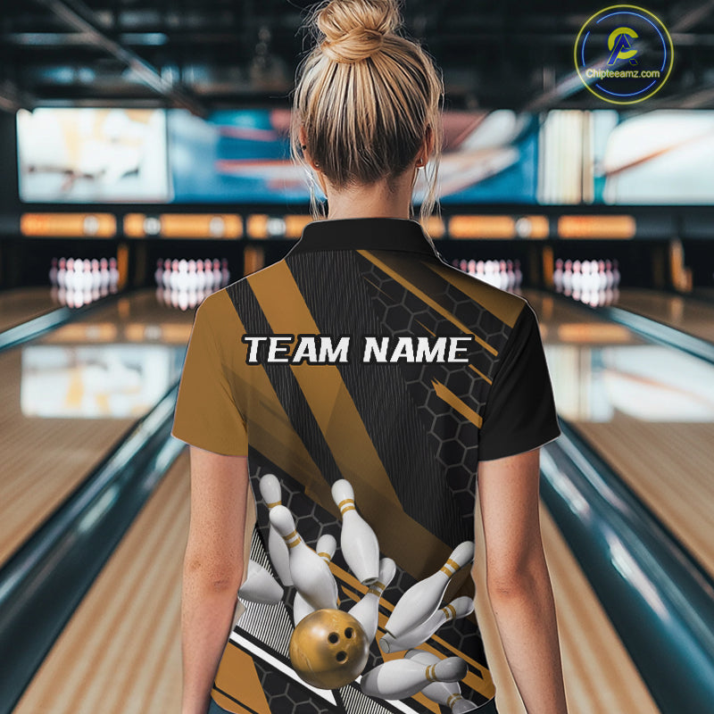 Custom Yellow Bowling Team Jerseys, Striking Bowling League Quarter-Zip Shirt For Women IPHW9809