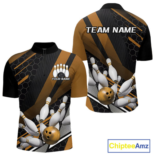 Custom Black And Yellow Bowling Team Jerseys, Striking Bowling League Quarter-Zip Shirt For Men IPHW9809