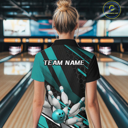 Custom Turquoise Blue Bowling Team Jersey, Bowling League Women Quarter-Zip Shirt IPHW9812