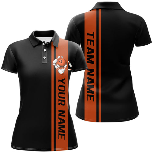 Black And Orange Custom Classic Ladies Bowling Shirts, Bowling Uniform Bowling Jersey For Team IPHW7686