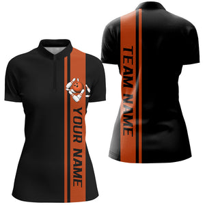 Black And Orange Custom Classic Ladies Bowling Shirts, Bowling Uniform Bowling Jersey For Team IPHW7686