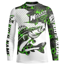 Load image into Gallery viewer, Custom Walleye Fishing Jerseys, Walleye Fishing Long Sleeve Fishing Tournament Shirts | Green Camo IPHW5730