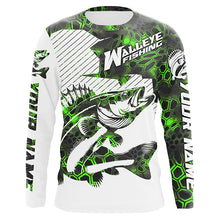 Load image into Gallery viewer, Custom Walleye Fishing Jerseys, Walleye Fishing Long Sleeve Fishing Tournament Shirts | Green Camo IPHW5730