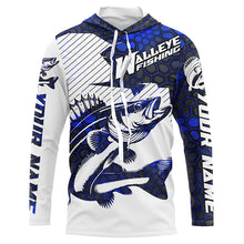 Load image into Gallery viewer, Custom Walleye Fishing Jerseys, Walleye Fishing Long Sleeve Fishing Tournament Shirts | Blue Camo IPHW5731