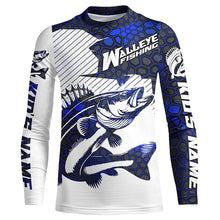 Load image into Gallery viewer, Custom Walleye Fishing Jerseys, Walleye Fishing Long Sleeve Fishing Tournament Shirts | Blue Camo IPHW5731