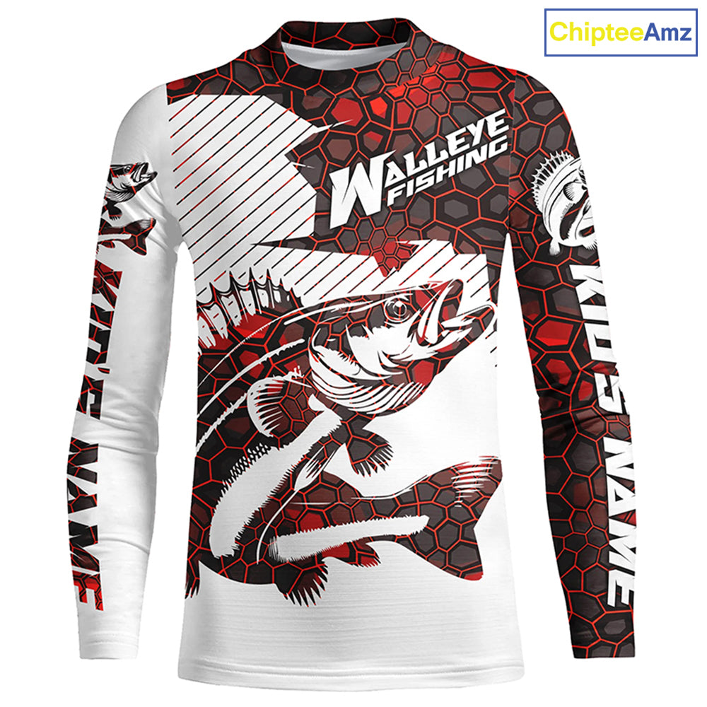 Custom Walleye Fishing Jerseys, Walleye Fishing Long Sleeve Fishing Tournament Shirts | Red Camo IPHW5732