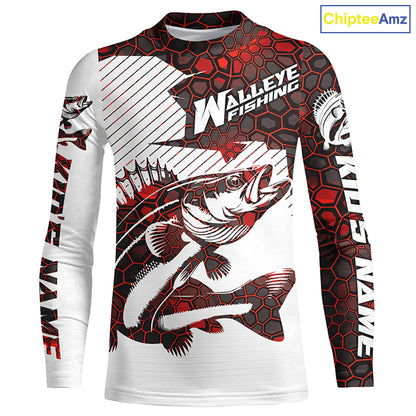 Custom Walleye Fishing Jerseys, Walleye Fishing Long Sleeve Fishing Tournament Shirts | Red Camo IPHW5732