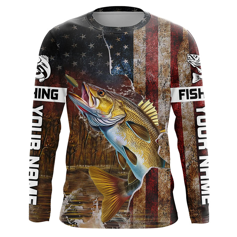Personalized American Flag Walleye Fishing Shirts,Vintage