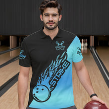 Load image into Gallery viewer, Black And Blue Custom Strike Bowling Polo Shirts For Men, Bowling Team Shirt Bowler Outfit IPHW8822