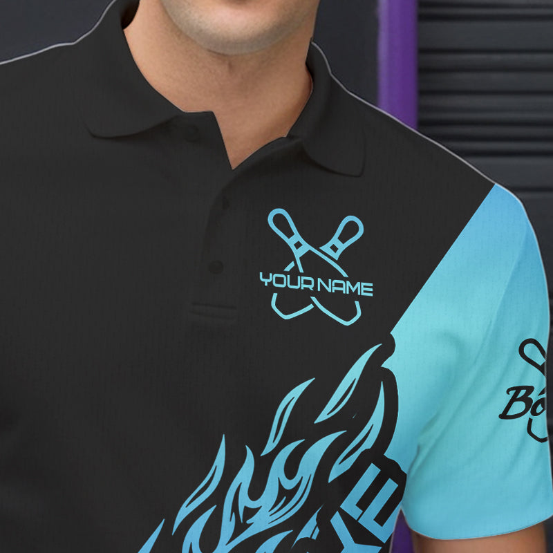 Black And Blue Custom Strike Bowling Polo Shirts For Men, Bowling Team Shirt Bowler Outfit IPHW8822