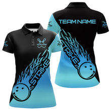 Load image into Gallery viewer, Black And Blue Custom Strike Bowling Polo Shirt For Women, Bowling Team Shirt Bowler Outfit IPHW8822