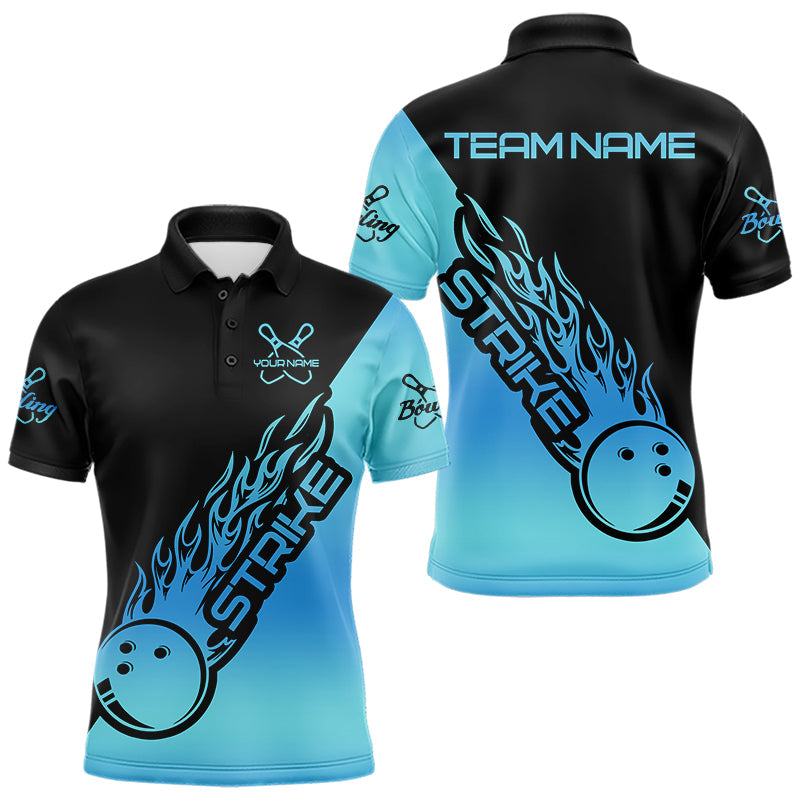Black And Blue Custom Strike Bowling Polo Shirts For Men, Bowling Team Shirt Bowler Outfit IPHW8822