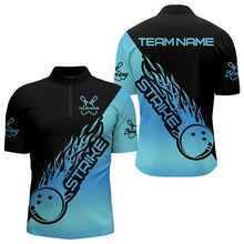 Load image into Gallery viewer, Black And Blue Custom Strike Bowling Quarter-Zip Shirts For Men, Bowling Team Shirt Bowler Outfit IPHW8822